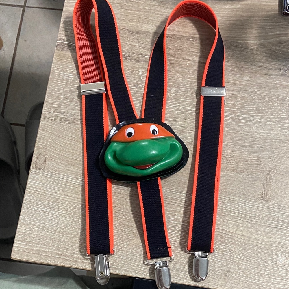 Vintage TMNT Ninja Turtles Michelangelo Kids Suspenders - Black and Orange